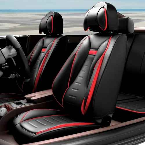 Miniatura 11 de ASLONG 5 fundas de asiento delantero y trasero de automóvil con alas de ángel, accesorios interiores de automóvil con piel de napa a prueba de agua