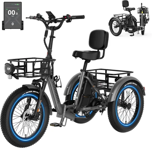Miniatura 18 de MOONCOOL Electric Tricycle for Adults, 500W/750W Folding Electric Trike for Adults, 20"x3.0" Fat Tire 3 Wheel Electric Bike, Aluminum Frame