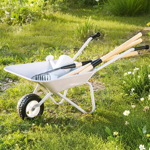 Miniatura 7 de ROBOTIME Carretilla para niños con juego de jardinería – Carretilla de metal para niños pequeños, juguete de juego al aire libre con herramientas
