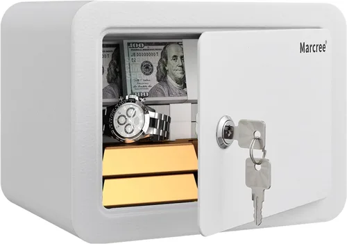 Miniatura 9 de Marcree Caja fuerte de 0.23 cachorros, pequeña caja fuerte con llave, mini caja fuerte para el hogar para dinero, monedas y efectivo, cajas fuertes