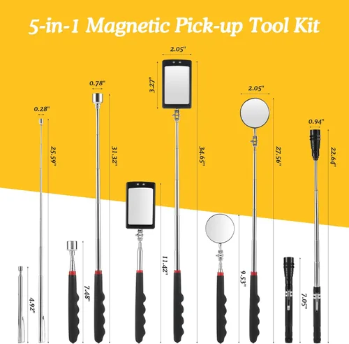 Miniatura 7 de Housolution Linterna magnética flexible de 360°, herramienta de recogida magnética telescópica de 32 pulgadas, regalo para hombres, barra magnética