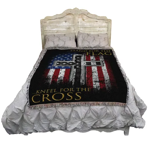 Miniatura 2 de Pure Country Weavers Stand for The Flag Kneel for The Cross - Manta patriótica religiosa tejida de algodón, fabricada en los Estados Unidos