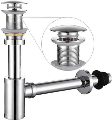 Miniatura 9 de Juego completo de tapones para lavabo de baño, trampa en forma de P, ajustable, 1-1/4, tubo de drenaje de latón macizo, trampa para botellas