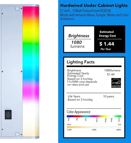 Miniatura 6 de Luces LED para debajo del gabinete cableadas, iluminación inteligente para debajo del gabinete habilitada para Alexa Google. Enchufe y cable