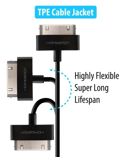 Miniatura 3 de Cable cargador corto de 30 pines [certificado MFi] para iPhone 4, iPhone 4S, iPad 1/2/3, iPod Touch, iPod Nano (negro, 8 pulgadas, 7.9 in, 1 unidad)