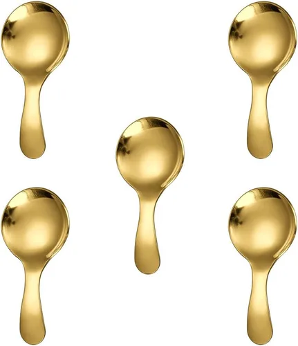Miniatura 12 de 5 cucharas de mango corto, mini cucharas de acero inoxidable, cuchara redonda gruesa para condimentos de sal, postre, té, café (negro)