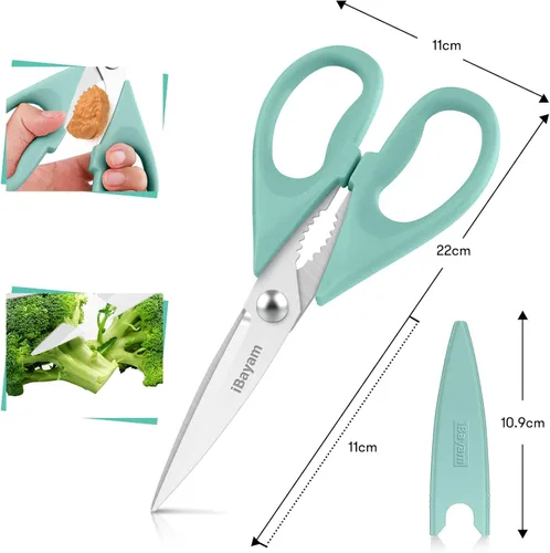Miniatura 3 de Tijeras de Cocina, iBayam Tijeras de Cocina Resistentes para Carne Tijeras para Aves de Corral, Aptas para Lavavajillas Tijeras de Cocina para Sky