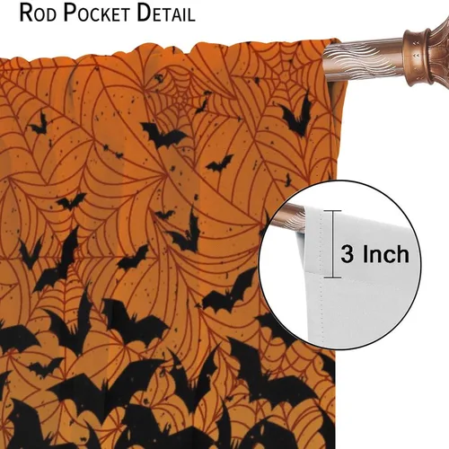 Miniatura 5 de Cortinas de Halloween naranja y negro de telaraña para sala de estar y dormitorio, decoración de panel de cortina de puerta para decoración