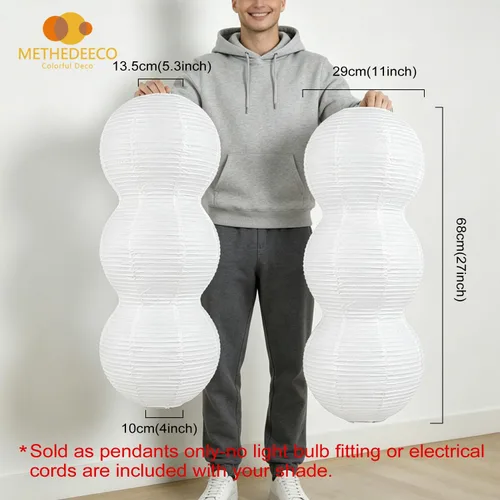 Miniatura 4 de METHEDEECO 2 pantallas colgantes de papel plegables de 3 niveles, tamaño de 27 pulgadas, pantalla blanca de papel colgante hecha a mano, lámpara