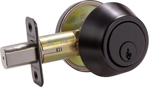 Miniatura 10 de Design House Cerradura de cilindro doble de sobrepuesto, cerradura de puerta delantera de latón pulido, se adapta a fondos de 2-3/4" y 2-3/8