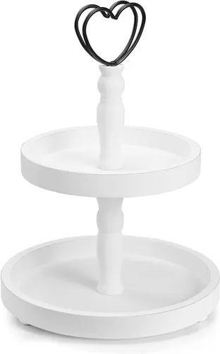 Decoración de bandeja de 2 niveles, decoración de bandeja blanca con niveles para granja, cafetería, bodas, vacaciones (blanco)