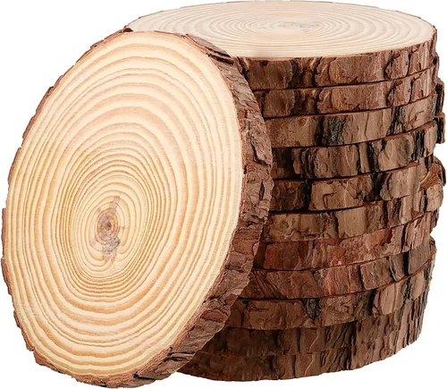 Miniatura 9 de JEUIHAU 6 piezas de rebanadas de madera natural sin terminar de 8 a 10 pulgadas, discos redondos de madera para corteza de árbol, círculos de madera