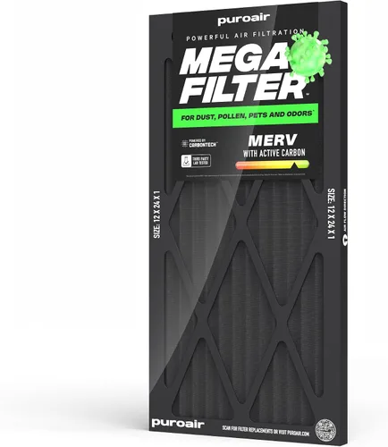 Miniatura 45 de PuroAir Filtro Mega - Filtro de aire de 12x12x1 MERV 13 para el hogar con carbón activado - Filtros alérgenos, caspa de mascotas, humo, polvo