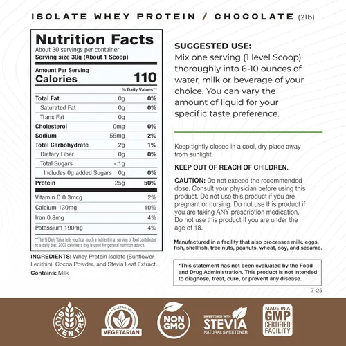 Miniatura 3 de Proteína de suero de leche aislada sin sabor, sin hormonas, Chocolate, 1