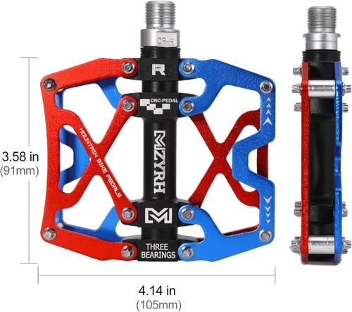 Miniatura 6 de Mzyrh - Pedales de bicicleta de montaña, ultra fuertes, coloridos, mecanizados CNC, de 9/16 pulgadas, ciclismo sellado con 3 rodamientos Rodamientos