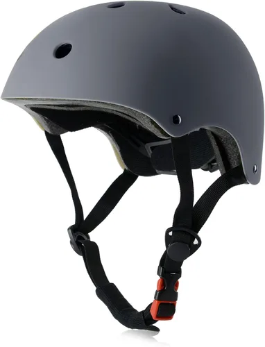Casco de monopatín para bicicleta, ligero, ajustable, multideporte, para ciclismo, patinaje, scooter, de 3 tallas para adultos, jóvenes y niños Gris