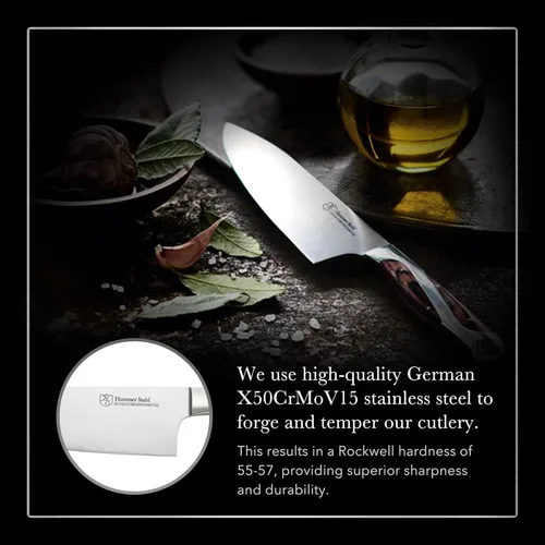 Miniatura 3 de Hammer Stahl Cuchillo de chef de 8 pulgadas, acero forjado alemán de alto carbono, cuchillo de cocina profesional, mango ergonómico de madera