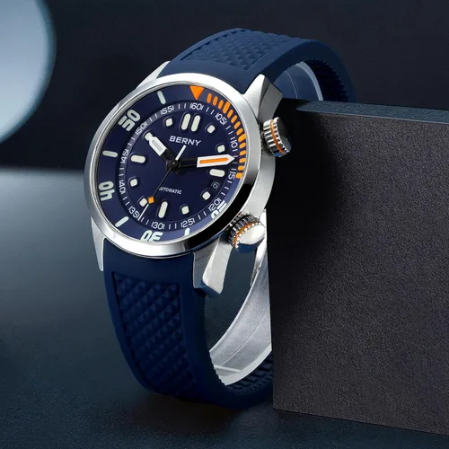 Miniatura 9 de BERNY Reloj de buceo para hombre, relojes mecánicos automáticos de moda para hombres, reloj de pulsera masculino impermeable 20AMT, reloj de pulsera