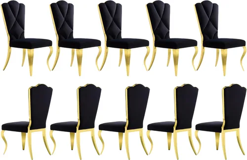 Miniatura 17 de Juego de 2 sillas de comedor de terciopelo negro y dorado, sillas de cocina tapizadas con respaldo alto con patas de acero inoxidable pulido, sillas