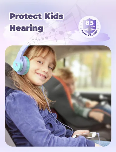 Miniatura 2 de iClever HS19S - Auriculares infantiles con micrófono, limitador de volumen seguro a 85 dBA, auriculares estéreo con orejeras para niños y niñas