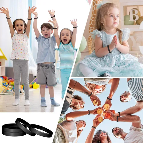 Miniatura 5 de Morcheiong 12 piezas de pulseras de silicona - Pulseras de goma en blanco de color negro para adultos y adolescentes, recuerdos de fiesta