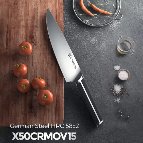 Miniatura 4 de X50CrMoV15 - Juego de cuchillos de cocina con bloque, juego de cuchillos de acero alemán de alto carbono X50CrMoV15 con 6 cuchillos dentados