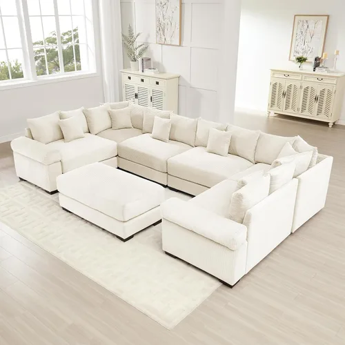 Miniatura 55 de Sofá modular de gran tamaño de 117.3 pulgadas, sofás modulares grandes de pana para sala de estar, sofás de 3 plazas, moderno juego de sofá de Blanco