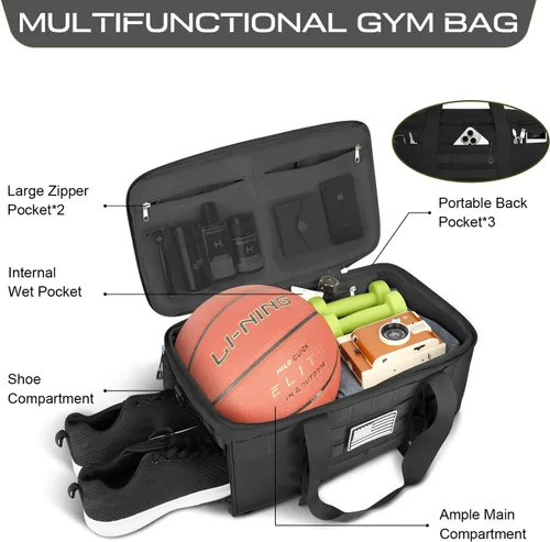 Miniatura 3 de ETRONIK Bolsas de gimnasio para hombres y mujeres, equipaje de mano 22 x 14 x 9 aprobado por aerolíneas, bolsa de lona táctica con compartimento