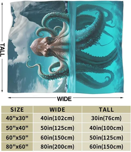 Miniatura 4 de Manta de pulpo para adultos, mullida, ligera, súper suave, cálida y acogedora, manta de franela de felpa para decoración de cama, sofá o silla, 60 x