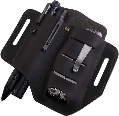 VIPERADE PJ8 - Funda pequeña de cuero EDC para cinturón, funda multiherramienta de cuero, organizador de cinturón EDC, hecho a mano, 2 bolsillos,