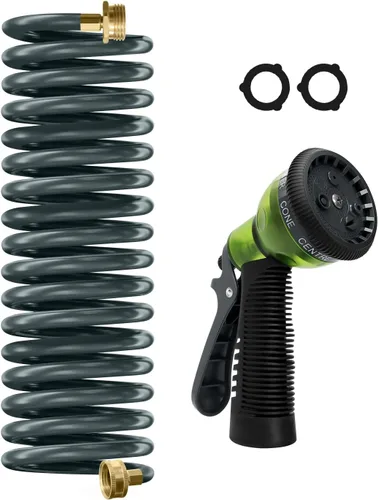 Miniatura 8 de Manguera de jardín de bobina de EVA de 25 pies con conector de latón de 3/4 pulgadas, manguera de agua en espiral, ligera y sin torceduras, incluye