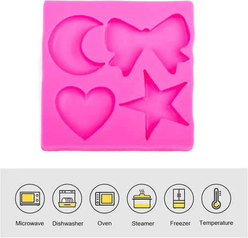 Miniatura 6 de Molde de silicona para chocolate, dulces y pasteles, forma de corazón, luna, estrella, lazo, grado alimenticio, reutilizable, resistente a altas