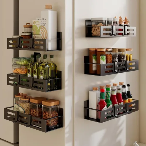 Miniatura 10 de SETBAOO Paquete de 4 estantes magnéticos para especias para refrigerador con estante de 4 ganchos y soporte para toallas de papel, estante magnético