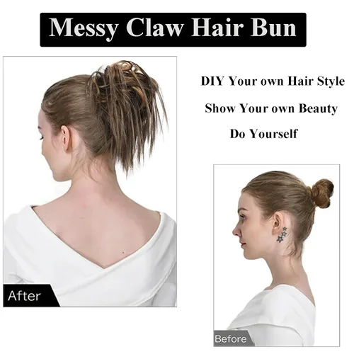 Miniatura 5 de Extensiones de cabello con clip de garra, recogido y despeinado, moño desordenado, sintético, ondulado, rizado, extensiones de cabello para cola