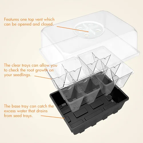 Miniatura 2 de Gardzen Paquete de 3 Bandejas Iniciadoras de Semillas Kit de Germinación, Kit Iniciador de Semillas con Cúpula de Humedad Ajustable, Kit de Cultivo