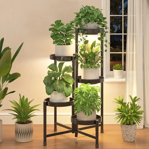 Miniatura 18 de iDavosic.ly Soporte para plantas para interiores y exteriores, estante esquinero de metal de 5 niveles, estante alto plegable para orquídeas