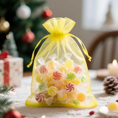 Miniatura 7 de G2PLUS 25 bolsas de organza amarillas de 5 x 7 pulgadas - Bolsas de malla transparente para joyería, bolsas de regalo de organza con cordón