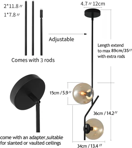 Miniatura 3 de SeeU Lámpara colgante de iluminación con pantalla de vidrio ámbar lámpara colgante de mediados de siglo, lámpara moderna para isla de cocina