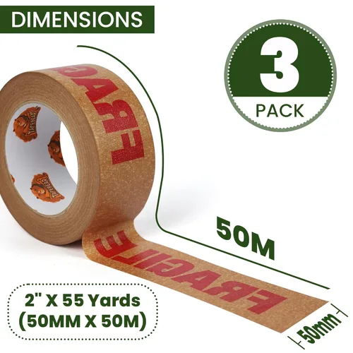 Miniatura 6 de TAPEBEAR Cinta Frágil de Papel Kraft Ecológico de 2 pulgadas x 55 yardas, Cinta de Papel Marrón de Embalaje Biodegradable Cinta Autoadhesiva