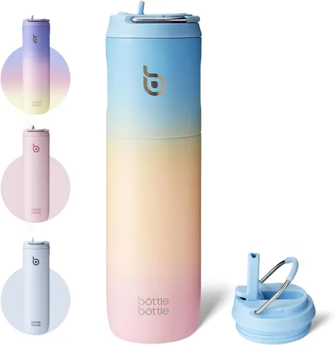 Miniatura 16 de BOTTLE BOTTLE Botella de agua aislada de 24 onzas con tapa de popote y asa para deportes, viajes, gimnasio, botellas de agua de acero inoxidable