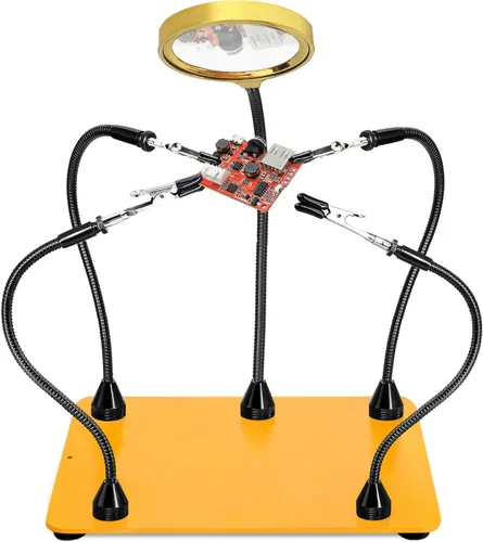 Miniatura 10 de Estación de soldadura de manos ayudantes con lupa 5X, 4 brazos flexibles para soldadura y herramienta de soldadura de tercera mano para reparación