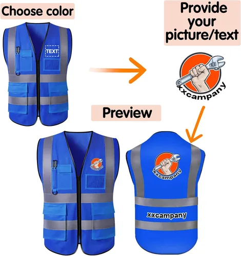 Miniatura 3 de Chaleco de seguridad personalizado para hombres con bolsillos de logotipo, ropa de trabajo protectora personalizada de alta visibilidad con tira