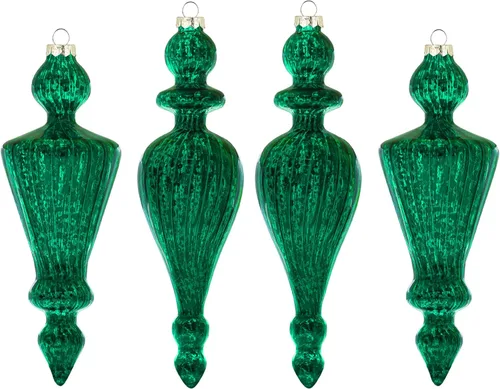 Miniatura 8 de KI Store Juego de 4 adornos navideños de vidrio de mercurio, remates grandes de carámbanos de Navidad colgantes para decoración del árbol de Azul