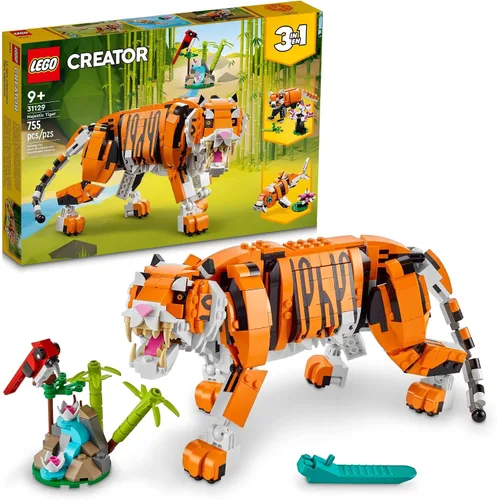 LEGO Creator 31129 - Juego de construcción de tigre majestuoso 3 en 1, se transforma de tigre a panda o pez koi, figuras de animales, juguete de