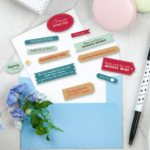 Miniatura 7 de INFUNLY 2 sellos y troqueles de palabras de bendición para hacer tarjetas, palabras alentadoras, citas motivacionales, sellos transparentes
