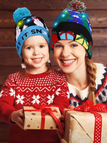 Miniatura 5 de SATINIOR 2 gorros de punto con luz LED de Navidad para fiestas de Navidad