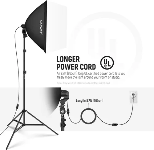 Miniatura 2 de NEEWER Caja de luz de 24 x 24 pulgadas con enchufe de porcelana E26/cable de alimentación/difusor blanco/adaptador de soporte, modificador