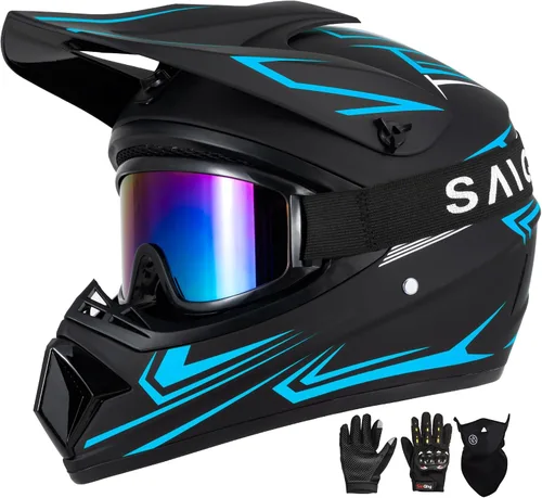 Miniatura 12 de Casco para jóvenes y niños de motocross, casco para adultos de ATV y bicicleta de tierra con gafas, guantes y máscara, casco de motocicleta de cara
