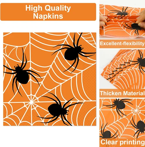 Miniatura 3 de 100 Piezas Platos y Servilletas de Fiesta de Telaraña - Juego de Vajilla de Halloween en Blanco y Negro para 25 Invitados