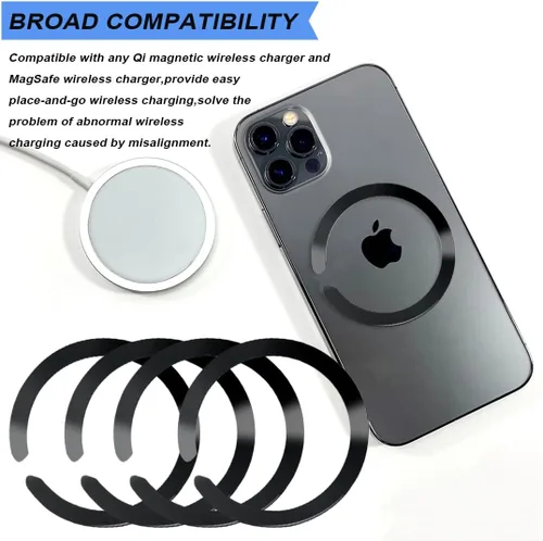 Miniatura 4 de 12 calcomanías universales de anillo de metal compatibles con MagSafe de carga inalámbrica magnética para iPhone 17/16/15/14/13/12 Pro Mini Max